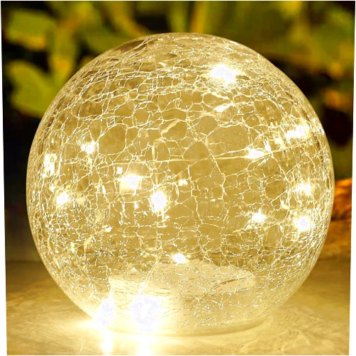 IdealXmas Glass Crackle Globe LED Lamp Battery Operated with Timer, Lighted Glass Orb for Festival Christmas Decoration, Gold Mercury Glass Ball Light for Living Room Indoor (with Timer)