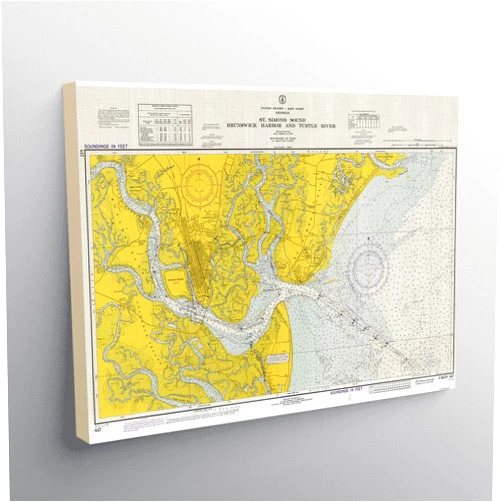 MG Global Vinage Hanging Canvas Print of Brunswick Harbor & Turtle River 1973 St. Simons Sound Old Georgia 447 | 8x12 12x18 16x24 20x30 24x36 Historical City Wall Art Gift | Antique Home Office Decor
