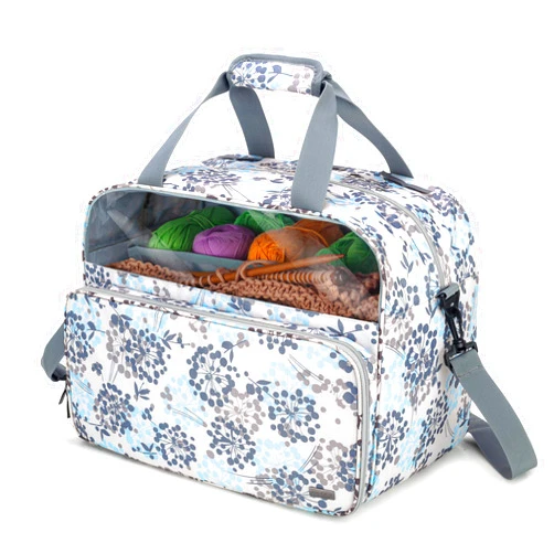 Teamoy Knitting Tote with Inner Dividers for WIP, Yarn Skeins and Knitting Accessories, Yarn Storage Bag with Front Clear Window, Dandelion(Patent Design)