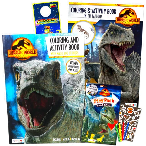 Jurassic World Coloring Book Set with Stickers and Posters (3 Books)