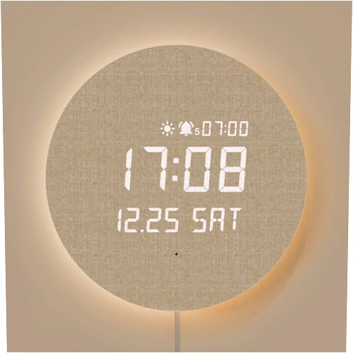 mooas Wooden Frame LED Silent Wall Clock with Remote Control, Backlight Nightlight Digital Wood Wall Clock (Dark Wood) (Full Moon)