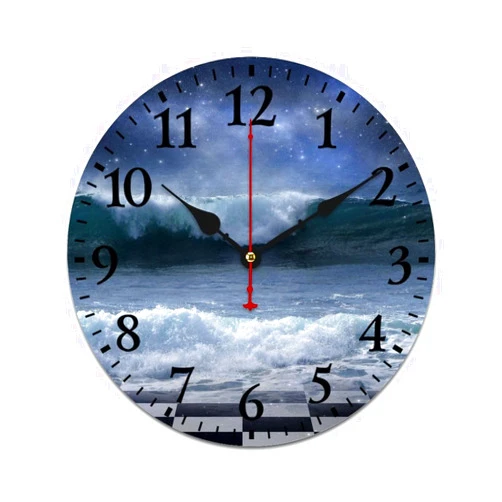 HighonHi 16 Inch Wall Clocks Ocean Water Wave Seascape Wooden Decorative Quartz Analog Quiet Arabic Numbers Ocean Wave Wooden Wall Clock Home/Office/Kitchen Decor
