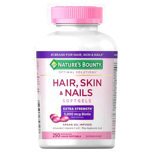 Generic Nature s-Bounty Hair, Skin and Nails, 250 Softgels Bundle - 5,000 mcg Biotin Vitamins, Minerals & Diet Supplements for Hair Nails & Skin Health