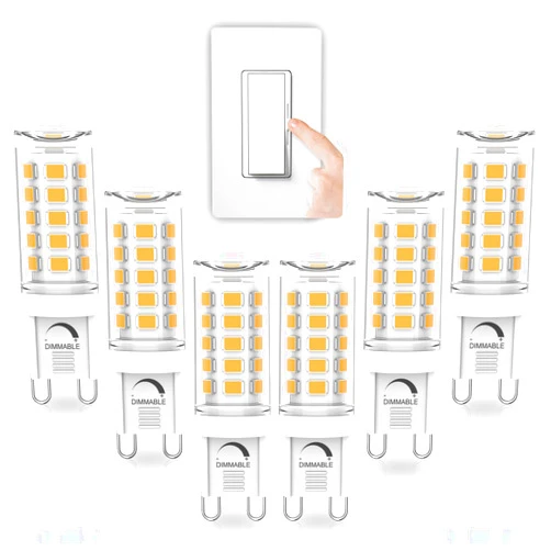 YUIIP G9 LED Bulb Dimmable, 4W, 40W Halogen Equivalent, 3000K Warm White, AC 120V G9 Bi Pin Base Light Bulbs, 380LM, No Flicker, 360° Beam Angle, Pack of 6