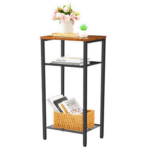 Hoctieon 3 Tier End Table, Telephone Table, Narrow Side Table with Storage, Nightstand for Small Spaces, Metal Frame, For Living Room, Bedroom, Sofa Couch, Hall, Easy Assembly, Rustic Brown
