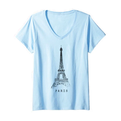 Eiffel Tower Silhouette For Paris Lovers Womens Paris Eiffel Tower Vintage Skyline I Love France Tour Eiffel V-Neck T-Shirt