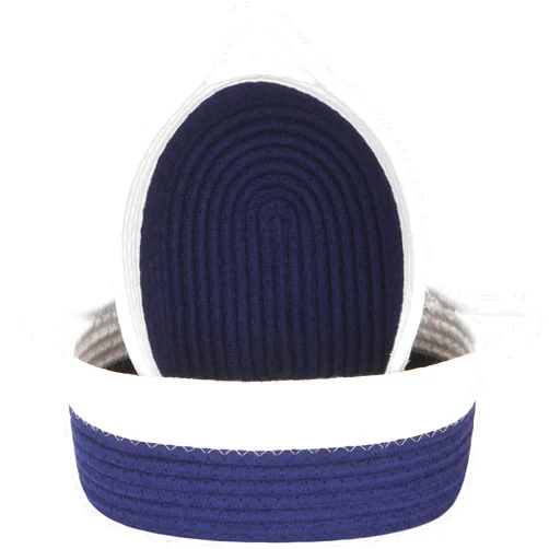 Sea Team 2-Pack Cotton Rope Baskets, 10 x 7 x 4 Inches Small Woven Storage Basket, Fabric Tray, Bowl, Oval Open Dish for Fruits, Jewelry, Keys, Sewing Kits (Dark Blue & White)