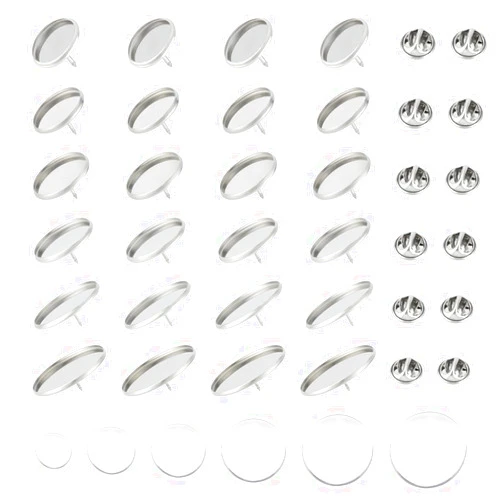 UNICRAFTALE 30 Sets 6 Sizes Round Brooch Pins Stainless Steel Brooch Tray Base Blank Lapel Pins Cabochon Setting Tray with Butterfly Pin Backs for DIY Craft Lapel Making Supplies