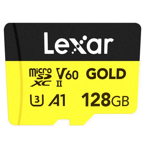 Lexar 128GB Professional Gold Micro SD Card, UHS-II, C10, U3, V60, A1, Full HD, 4K UHD, Up to 280/100 MB/s, for Drones, Action Cameras, Portable Gaming Devices (LMSGOLD128G-BNNNG)