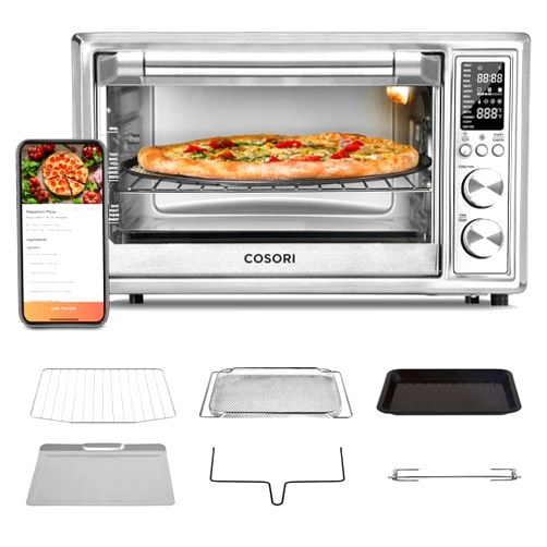 COSORI Smart 13-in-1 Air Fryer Toaster Oven Combo, Airfryer Rotisserie Sous Vide Convection Oven Countertop, Bake, Broil, Roast, Dehydrate, 134 Recipes & 4 Accessories, 32QT, Silver, Stainless Steel