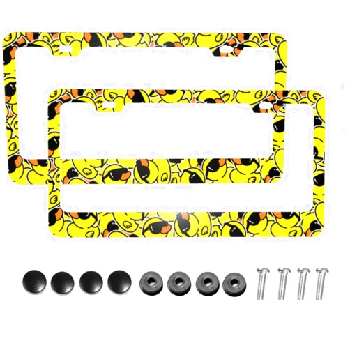 Dujiea 2 Pieces Rubber Duck Sunglasses Aluminum Metal License Plate Frame with Screw Caps, 2 Holes License Plate Frame Car Tag Cover Holder for Us Standard Vehicles