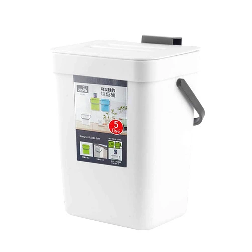Newraturner Small Trash Can with Lid Mini Kitchen Hanging Trash Can Tightly Sealed Odor Free, Small Countertop Compost Bin for Scraps from Daily Cooking, Mountable Trash Bin for Kitchen Counter, 5L/1.3 White