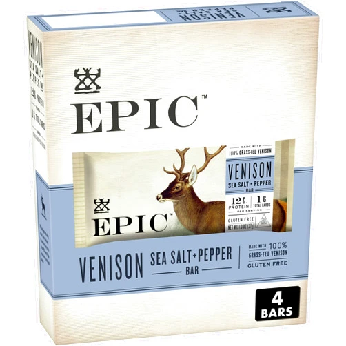 EPIC Venison Sea Salt & Pepper Bars, Keto Friendly, Gluten Free, 4 ct