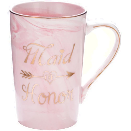 SFHMTL 12 Ounce Ceramic Tea Cup Pink Marble Coffee Mug Drinking Cup for Bridal Shower Wedding Bridesmaid Proposal (Maid of Honor)