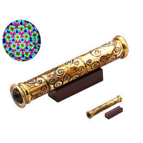 ROORKEE INSTRUMENTS (INDIA) A NAUTICAL REPRODUCTION HOUSE RII Brass Handmade Teleidoscope, Vintage Look Kaleidoscope with Wooden Display Stand, Nautical Décor for Gifting, Antique Finish Gift for Husband, Graduation Day, Retirement, Christmas