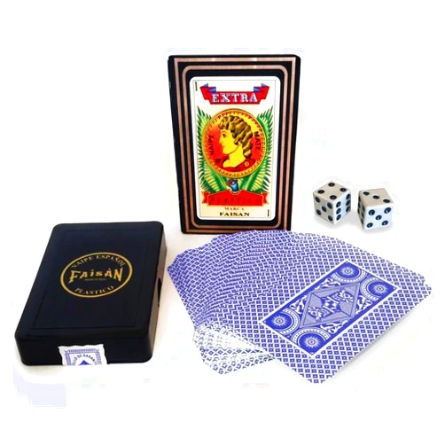 San Rafael Arcangel Baraja Espanola con Dados 54-Card Deck with a Set of Dices - Mazo de Cartas Faisan Spanish Playing Cards Red and Blue Assorted Colors