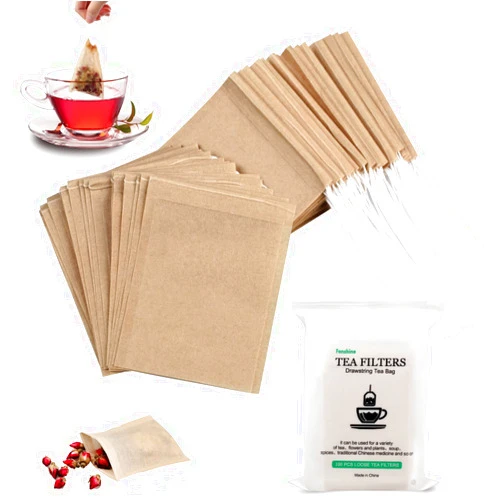 Fenshine 100Pcs Disposable Tea Bags for Loose Leaf Tea, 100% Natural Wood Pulp Paper Material, Empty Unbleached Filter Bags with Drawstring (3.54 x 2.75 inch)