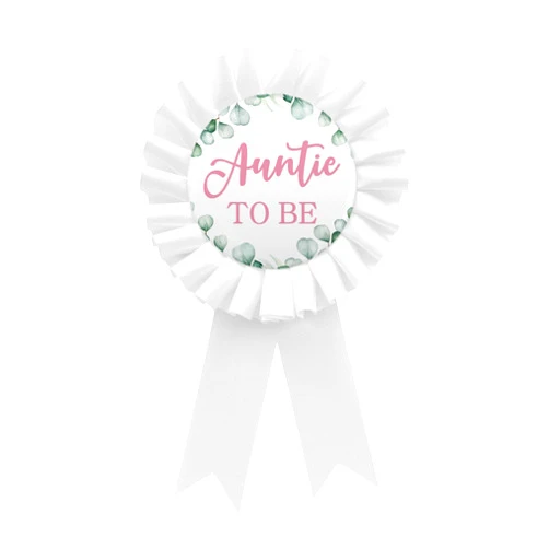 WOWOPA Auntie To Be Tinplate Badge Pin, Gender Reveal Baby Shower Pin, Green Leaves Aunt Satin Fabric Button Party Decorations - White 1pcs