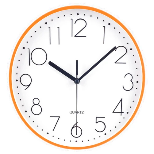 Topkey 9” Silent Round Wall Clock Arabic Numerals Easy Read Clock for Living Room, Bedroom,School and Nursery (Battery Not Included) Orange