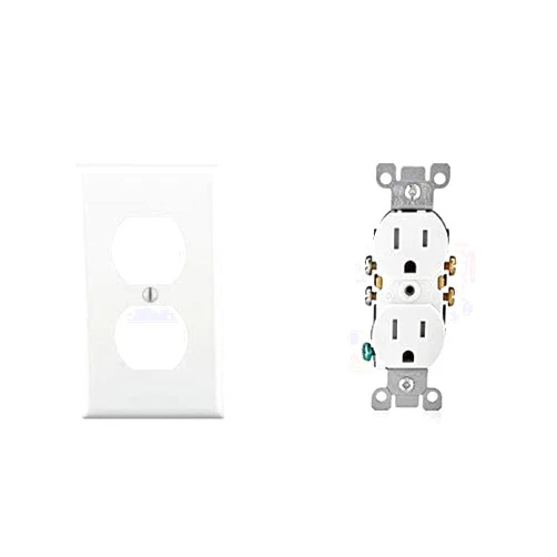 Leviton 80703-W, 1 pack, White and Leviton T5320-W Straight Blade Tamper Resistant Duplex Receptacle, 125 V, 15 A, 2 Pole, 3 Wire, 1 Pack, White