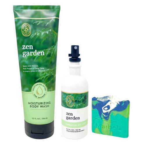 Bath & Body Works Aromatherapy Zen Garden Moisturizing Body Wash and Essential Oil Mist with an Aloe Vera Sample Soap