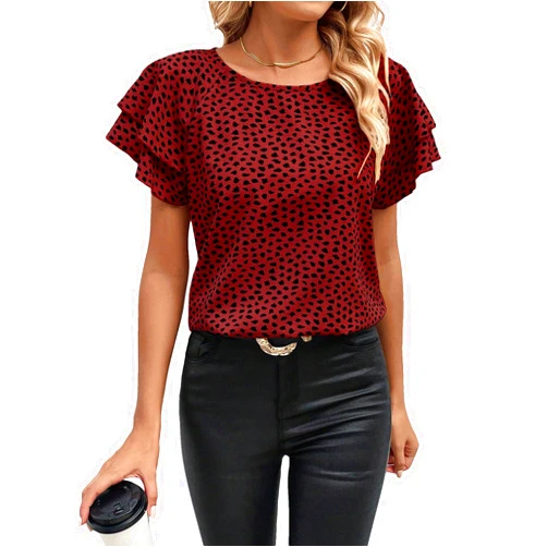 SOLY HUX Women's Ruffle Short Sleeve Blouse Casual Round Neck Tunic T Shirts Summer Shirts Tops