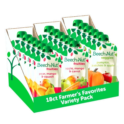 Beech-Nut Baby Food Pouches Variety Pack, Farmer's Favorites Fruit & Veggie Purees, 3.5 oz (18 Pack) Farmer's Favorites Variety Pack