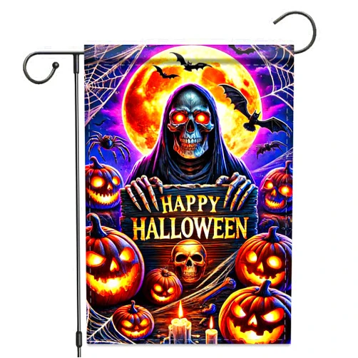 Nuxovilar Happy Halloween Garden Flag 12X18 IN Double Sided Grim Reaper, Jack - O'-Lanterns & Skulls Garden Flags for Halloween Harvest Farmhouse Fall Yard Outside Decoration