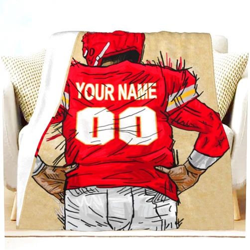 CTAOOEN Custom Flannel Blanket with Football Player with Any Name and Number, Personalized Throw Blanket with (Kansas City) Football Team Star Art Print for Kid Adult