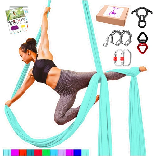 Ableme Aerial Silks 9 Yards Yoga Hammock Aerial Dance Flying Yoga Starter Kit Durable Low-Medium Stretch Silks Includes Carabiner, Daisy Chain, Easy Guide, for All Levels, Suit for 8-13 ft Ceiling Height