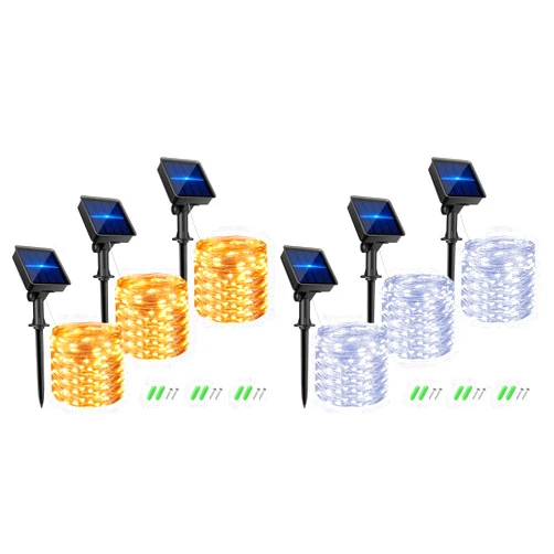 kolpop Solar Fairy Lights Outside, 8 Modes Solar Powered String Light Outdoor, Waterproof Solar Twinkle Lighting Cool White + Warm White