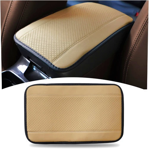NTNEV Car Armrest Storage Box Mat, Car Center Console Pad, Fiber Leather Embossing Waterproof Armrest Cover, Four Seasons Universal Armrest Box Mat, Car Decor Accessories for Most Vehicle(Cream-coloured)
