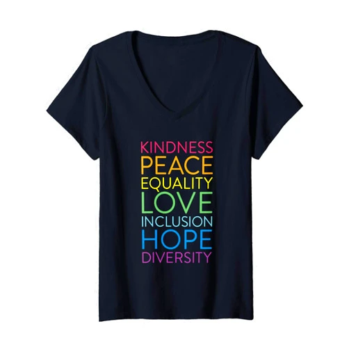 Inclusion and Diversity Shirts by ADS Womens Peace Love Inclusion Equality Diversity Human Rights V-Neck T-Shirt