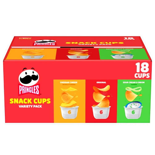Pringles Potato Crisps Chips, Lunch Snacks, Snack Cups, Variety Pack, 12.9oz Box (18 Cups)