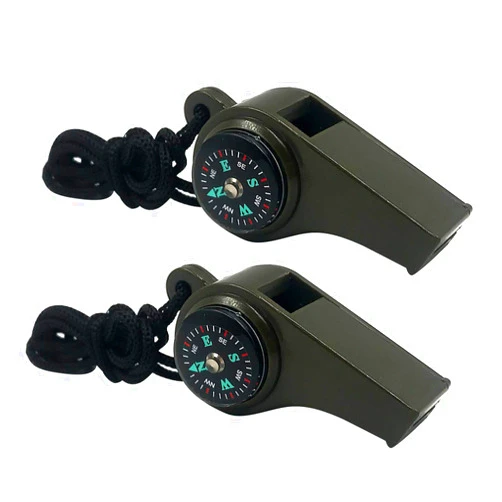 MeiNvShe 2 Pack Emergency Survival Whistle, 3-in-1 Emergency Whistles with Compass and Thermometer, Loud Safety Whistle with Lanyard for Outdoor Hiking