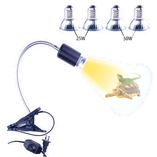 TSLIVE Reptile Heat Lamp, UVB Bulb, UVB Reptile Light Fixture, UVA UVB Reptile Light, Aquatic Turtle Heating Lamp, Turtle Aquarium Tank Heating Lamps Holder & Switch with 4 Heat Bulbs--Black