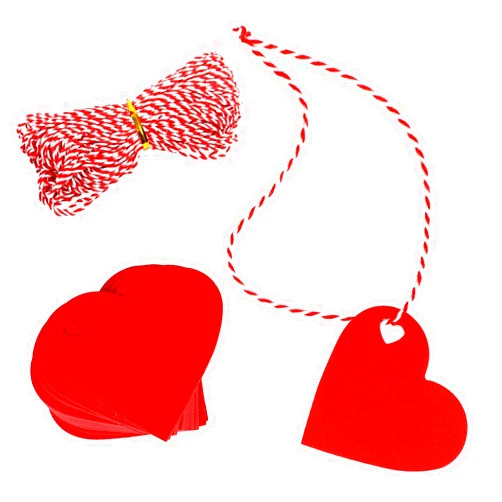 DIYASY Red Heart Gift Tags,100 Pcs Kraft Paper Hanging Tags with String for Gift Wrapping