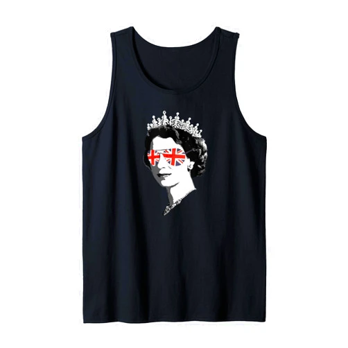 YAS QUEEN Elizabeth II England Meme Shirts British Queen Elizabeth II Sunglasses British Crown Union Jack Tank Top