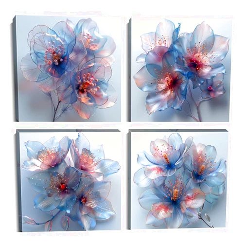 Pankila Abstract Flower Wall Art Blooming Flowers Pictures Canvas Prints Blue Pink Flower Wall Decor for Living Room Bedroom Bathroom Home Decorations Painting Framed Artwork (10''W x 10''H x 4)