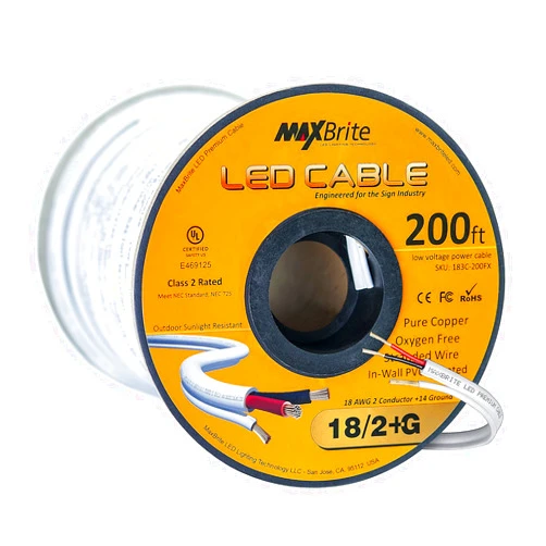 US LED Superstore 200 ft. Spool 18AWG Low Voltage LED Cable, 3 Conductor, Outdoor Rated, Jacketed in-Wall Speaker Wire UL Listed Class 2, Sunlight Resistant