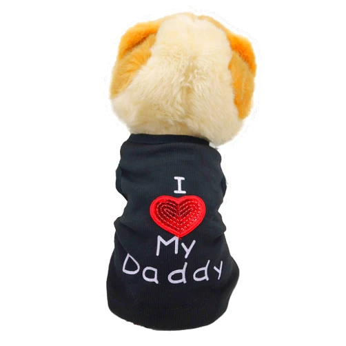 MeowWow Dog Shirt, I Love My Mommy/Daddy, XX-Small, Black-Dad, Polyester-Cotton, Round Neck, Pull On