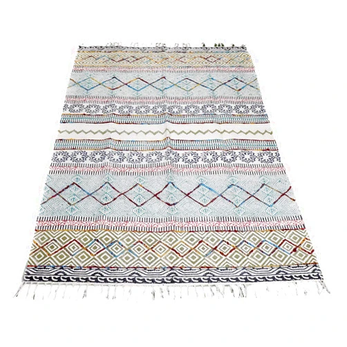 Bhavya International Area Rug, Floor Rug,100% Cotton 2x3 ft Bohemian Carpet, Handmade Indian Rug, Large White Rug, Home Decor Dari Rug, Modern Room Rug, Living Room Rug 2 x 3 ft