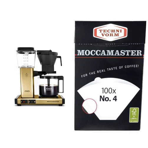 Technivorm Moccamaster 53936 KBGV 10-Cup Coffee Maker Brushed Brass, 40 Ounce, 1.25l | #4 White Paper Filters, 100-count per box