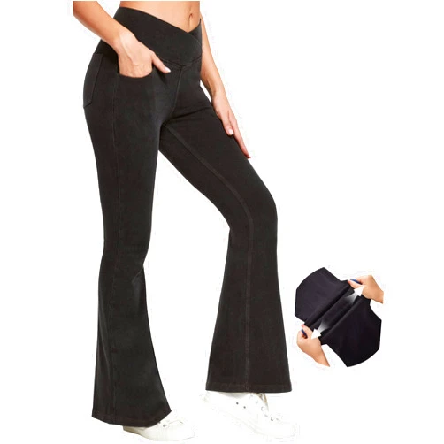 IUGA Bell Bottom Jeans for Women High Waisted Stretchy Flare Jeans Pull On Wide Leg Jeans V Cross Tummy Control Flare Pants