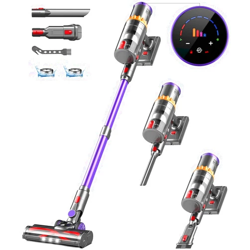 CHEBIO Cordless Vacuum Cleaner, 550W/45Kpa Stick Vacuum with Smart Display, MAX 65Mins Runtime Vacuum Cleaners for Home, Auto Mode & Anti-Tangle Lightweight Vacuum, Vacuum for Pet Hair/Carpet/Floor