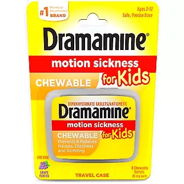 Dramamine Motion Relief Dramamine for Kids Chewable Tablets, Grape Flavor 8 ea (Pack of 5)