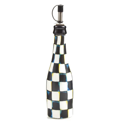MACKENZIE-CHILDS Farmhouse Oil Cruet, Ceramic Oil-Dispenser Bottle, Black-and-White Courtly Check