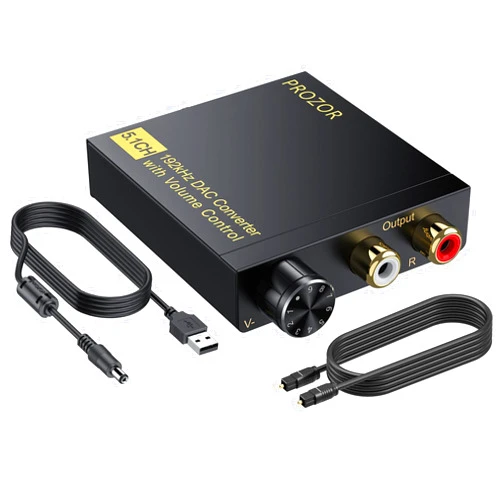 PROZOR DAC Converter 192Khz Digital to Analog Audio Decoder with Volume Control Support 5.1CH DTS Dolly-AC3 Coaxial SPDIF Toslink Optical to RCA Adapter for HDTV Blu-ray DVD PS3 Home Cinema System