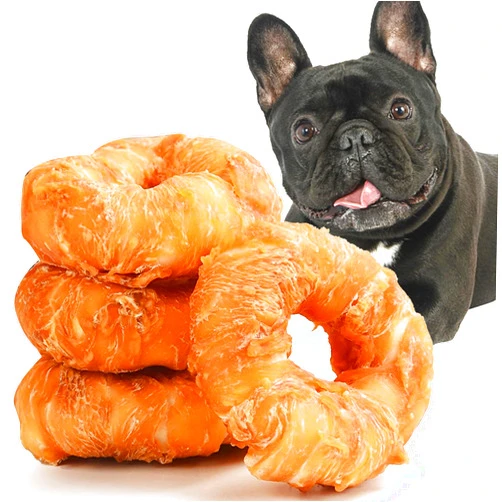 ASMPET Dog Bones for Large Dogs, Chicken Wrapped Rawhide Donuts Dog Bones Long Lasting Dog Treats Large Breed Dog Chews Bones for Medium Dogs Rawhide Bones for Large Dogs Small Dogs（Pack of 4）