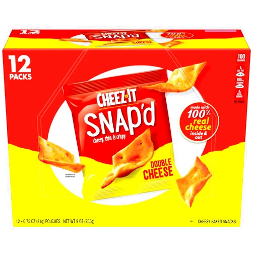 Cheez-It Snap'd Cheese Cracker Chips, Thin Crisps, Lunch Snacks, Double Cheese, 9oz Box (12 Pouches)